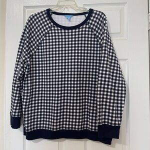 Draper James Natalie Sweatshirt Plus Size 1X Blue & White Gingham Preppy Beach